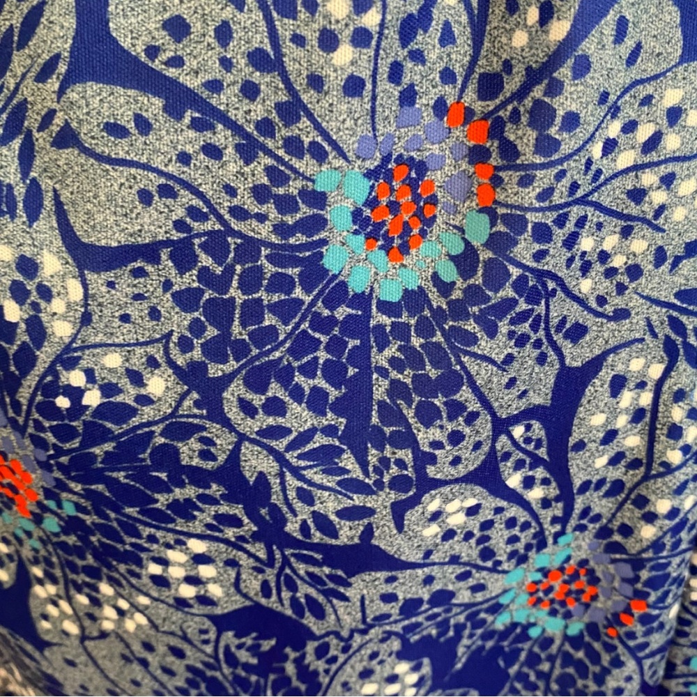Vintage 70s Blue Floral Tie Neck Belted Dress - Picture 5 of 7